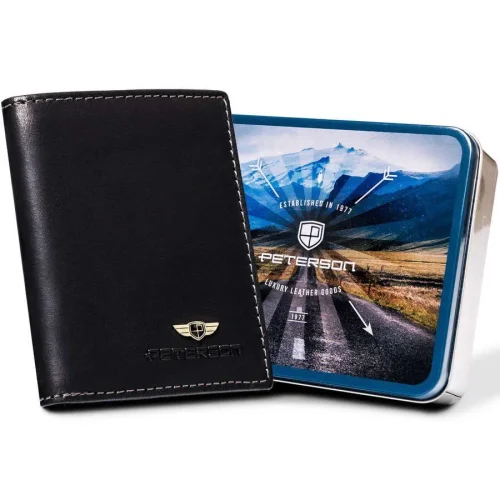 Cienki portfel męski Peterson WL-0904-COM czarny RFID – skórzane etui na karty i banknoty / Slim men’s wallet Peterson W